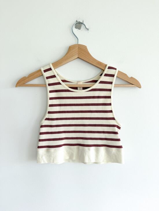 By Together Tops - By Together Striped Pattern Ribbed Knit Cropped Tank Top Cream Rust M